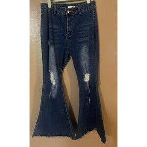 Lil Bees Bohemian Bell Bottom Dark Denim Size 10 Woman’s Hippie 70s Style